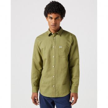 Wrangler Camisa de Hombre Classic Lisa Verde LS 1 PKT