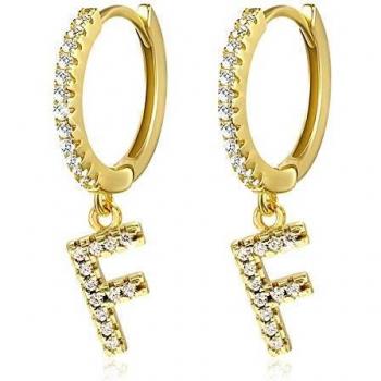 Pendientes de aro con inicial A-Z para mujer, chapados en oro blanco de 14 quilates, circonita cúbica, personalizados, 26 letras, regalo para ella