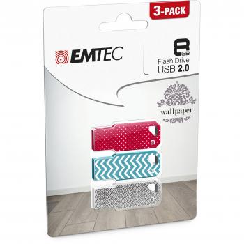 Memoria USB Emtec M750 Wallpaper 8GB USB 2.0 Multicolor con llavero (Pack de 3)