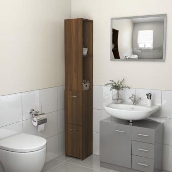 Armario de baño de madera contrachapada en color roble marrón, dimensiones 25x25x170 cm