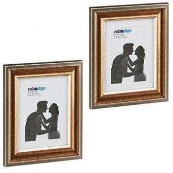Set de 2 Marcos de Fotos 15x20 cm, Vertical y Horizontal, para Mesa o Pared, con Paspartú, Dorado - Relaxdays