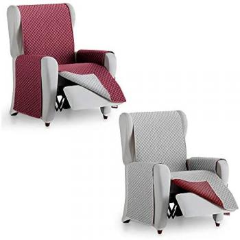 Funda Cubre Sofá Acolchada Reversible Bicolor Antimanchas para Mascotas - Modelo Círculos Rojo y Gris 1 Plaza/Relax 55 cm