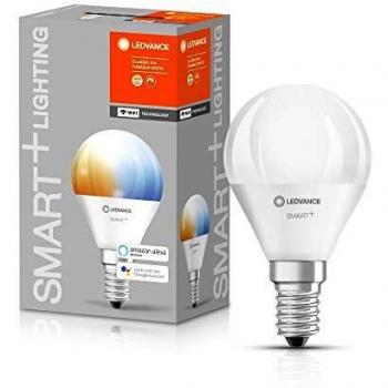 LEDVANCE Smart+ WiFi E14 5W Forma de Gota Regulable, Temperatura de Color Ajustable 2700K-6500K, 470 Lúmenes, Blanco Cálido a Blanco Frío