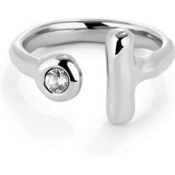 UNO de 50 Sterling Silver Plated Open Ring with White Topaz - Size 12