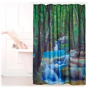 Cortina de Ducha con Estampado de Cascada, Poliéster, Lavable, Anti-Mohos, 200x180 cm, Colorida - Relaxdays