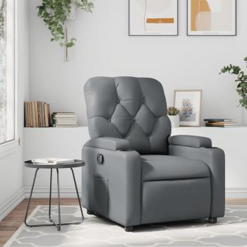 Sillón reclinable de cuero sintético gris con reposapiés ajustable y tapizado en cuero sintético de alta calidad, estructura resistente, diseño ergonómico y fácil mantenimiento