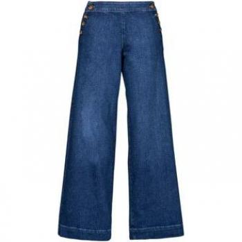 Madison High-Waisted Wide Leg Jeans - Dark Medium Blue Denim - 30W 32L