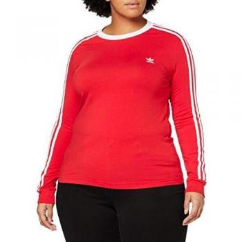 adidas 3 Str LS Camiseta de Manga Larga, Mujer, Rojo