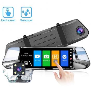 VGROUND Cámara de Coche Dash Camara de Coche Retrovisor 7 Pulgadas Touch Screen 1080P Front CAM y 720P Camara Trasera, Coche Dash CAM Kit con G-Sensor, Sistema de Monitoreo de Marcha Atrás