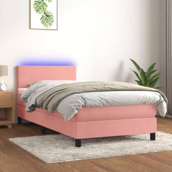 Cama box spring colchón y LED terciopelo rosa 80x200 cm Vidaxl Rosa