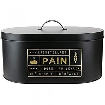 Caja Panera de Metal Negra Mate con Ilustraciones Doradas - 34,5 x 20 x 18,5 cm