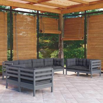 Juego de muebles de jardín 8 PCs con cojines de madera maciza de pino