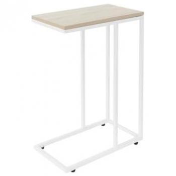 Mesa Auxiliar C-Forma de Metal y Madera Roble Blanco 45x25x64 cm - Diseño Industrial para Salón o Dormitorio