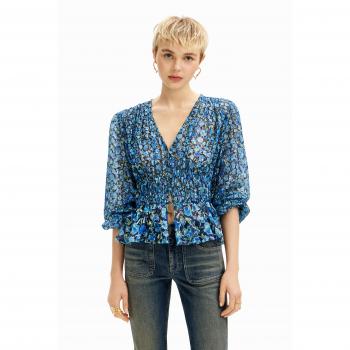 Desigual Blue V-Neck Logo Sweater - XS, Multicolor, Polyester, Female