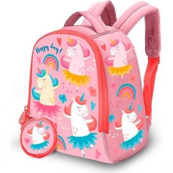 Mochila Neopreno Unicornios Happy Day 25cm con Monedero - Kids Licensing