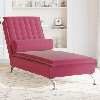 Chaise Longue de masajes con rodillo, almohada de terciopelo rojo vino