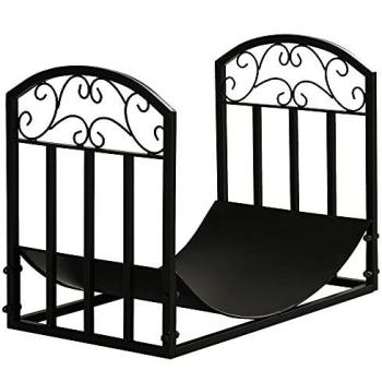 Outsunny Soporte para Leña Estante de Leña Leñero de Metal con Estante Curvo Carga 60 kg para Interior y Exterior 60,5x36x46,5 cm Negro