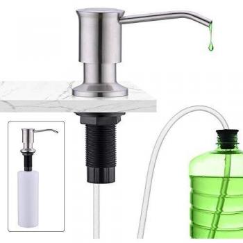 CREA Dispensador de jabón dispensador de detergente de cocina incorporado de acero inoxidable Dispensador para fregaderos con botella de 500ML y juego de manguera de extensión de 1.0 m