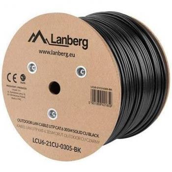 Lanberg Cable de Red Exterior Cat6 UTP AWG24 Cobre Sólido Fluke Test 305m Negro