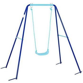 Outsunny Columpio Metal para Niños con Soporte +3 Años Juego de Columpio con Asiento y Cuerda Infantil para Jardín Patio Carga Máx. 30 kg 140x120x170 cm Azul