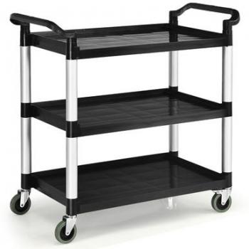 Black Aluminum 3-Tier Utility Cart with Lockable Casters and Double Handles