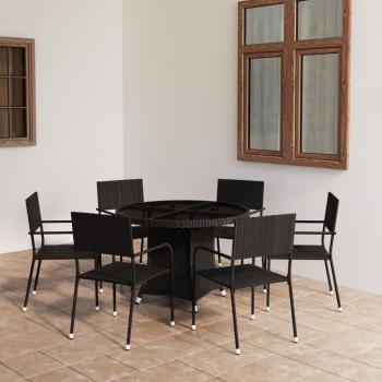 Juego de comedor para jardín 7 piezas ratán sintético negro