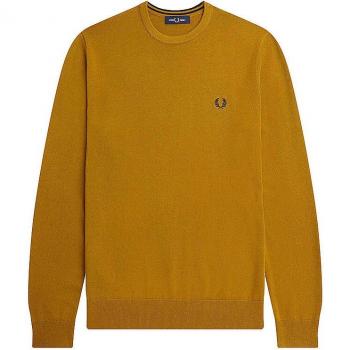 Fred Perry Classic Logo Crewneck Sweater - Men's Round Neck Knitwear in Camel, Size XL