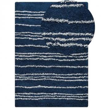 Alfombra Shaggy Azul y Blanco 160 x 230 cm Polipropileno con Patrón Moderno a Rayas Tashir