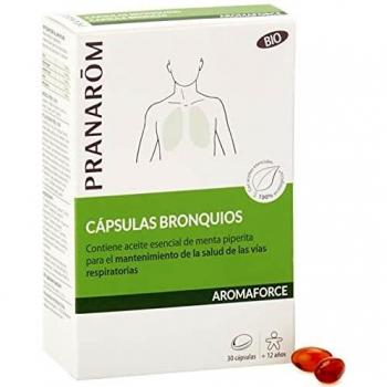 Pranarôm Aromaforce Cápsulas bronquios, contiene aceite esencial de menta piperita para el mantenimiento de la salud de las vías respiratorias, 30 cápsulas