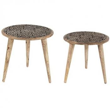 Set de 2 Mesas Auxiliares Redondas de Madera de Mango Clara Decorativas