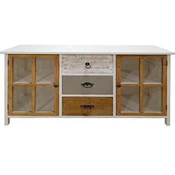 Aparador Blanco con 3 cajones y 2 Puertas de Madera Abeto de 120x34x75 cm - LOLAhome