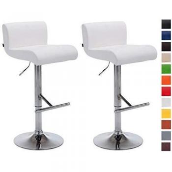 Set 2 Taburetes California en Cuero PU Blanco, Altura Ajustable y Giratorios