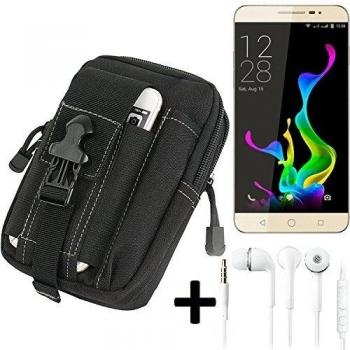 Bolsa del cinturón / funda para coolpad Modena, negro + auriculares | compartimientos adicionales con el espacio para el banco de la energía, disco duro, etc. - K-S-Trade