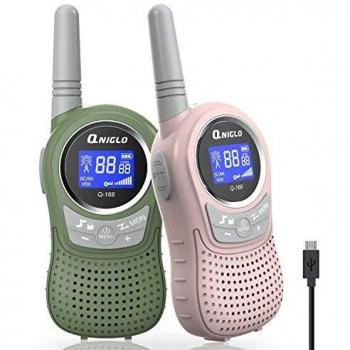 QNIGLO Q168Plus+ Macaron Walkie Talkie Niños Recargable USB,Comunicación Bidireccional 2-5Km de Alcance,Buen Ayudante para Acampar en Bicicleta Senderismo,Mejor Regalo Juguete Walkie talkie