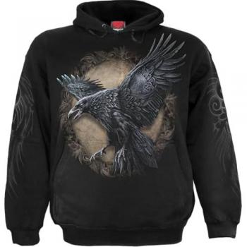 Spiral Raven Wise Black Hooded Sweatshirt for Men - S to M