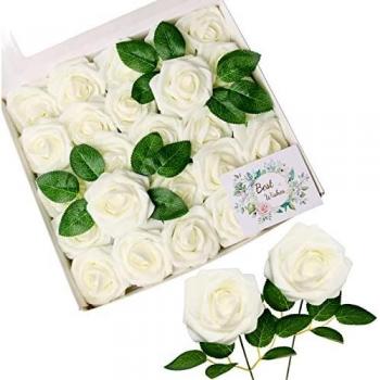 Amazon Brand - Umi 25 Unidades Rosas Artificiales de Espuma con Tallos, Ideales como Decoración en Casas, Bodas, Aniversarios y Ocasiones como el Día de la Madre o de los Enamorados