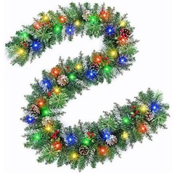 SHareconn Corona de Navidad Artificial Preiluminada de 9 ft