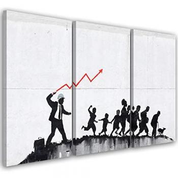 Cuadro de tres piezas Banksy Graffiti Arte callejero Impresión Artística en Material Tejido no Tejido 60x40 cm Decorativo para Dormitorio The Whip Mural Gris