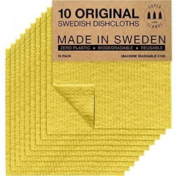 SUPERSCANDI | Bayeta Sueca Super Absorbente, Reutilizable Y Ecologica | Paños De Cocina Biodegradables De Celulosa Y Algodón | Bayeta Cocina | Trapo Cocina, Limpieza | Pack x10, Amarillo