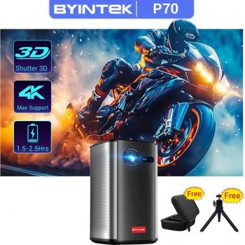 BYINTEK P70 4K DLP Mini Projector with 3D Android, WiFi, LED, and Battery