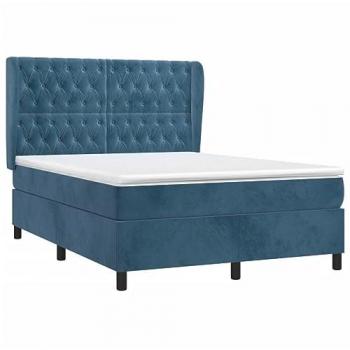 Cama Box Spring con Colchón de Terciopelo Azul Oscuro 140x190 cm