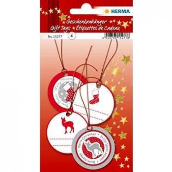 Etiquetas de regalo navideñas 3D, redondas, rojas y plateadas, 4 unidades