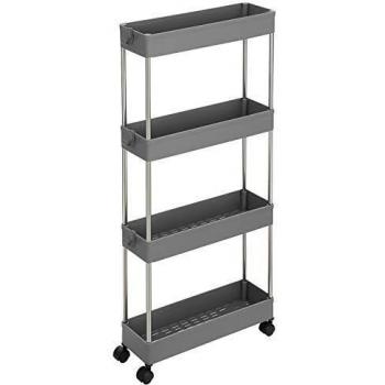 SONGMICS Carrito Auxiliar con Ruedas, Carrito Cocina, Carrito de 4 Baldas, Carrito Estrecho, para Baño, Cocina, 40 x 13,5 x 86 cm, Gris KSC008G01