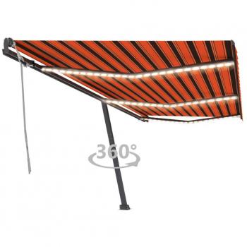Toldo manual retráctil con luz LED naranja y marrón 600x300 cm