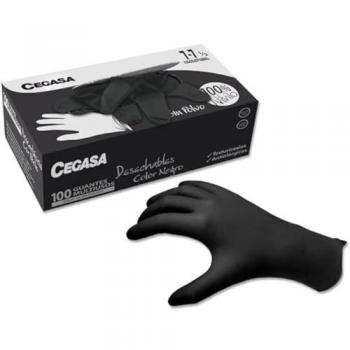 Guantes Desechables de Nitrilo Negro Talla 7-7.5 Sin Polvo - Caja de 100 Unidades