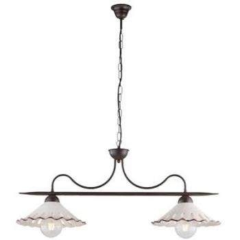 Lámpara de Mesa Osteria 2 Luces de Hierro Negro Oxidado con Tazas de Cerámica Decoradas