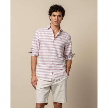 Camisa Scotta Sea raya burdeos de lino para hombre