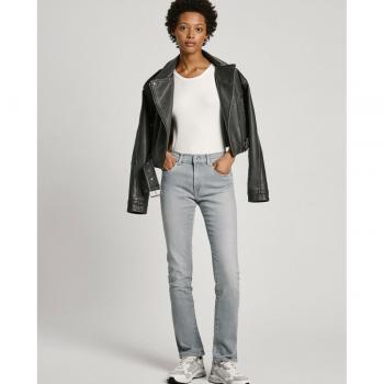 Vaquero Recto Slim de Mujer Pepe Jeans con Tiro Medio y Efecto Desgastado