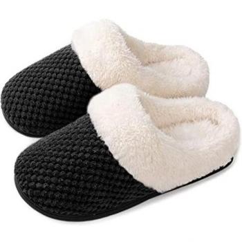 ULTRAIDEAS Zapatillas de Casa para Mujer con Espuma de Memoría,Cómodo Pantuflas Invierno,Negro,40/41EU