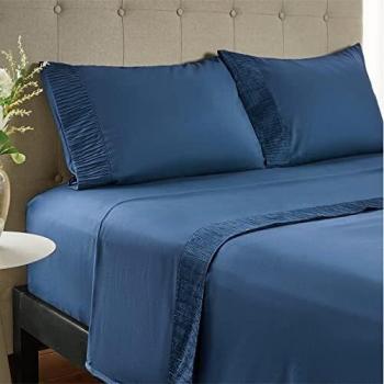 Bedsure Sabanas 105x190 4 Piezas - Juego Sábanas Cama 105 Poliéster con Bajera 105 Ajustable, Encimera y 2 Fundas de Almohada 50x80cm, Azul Marino
